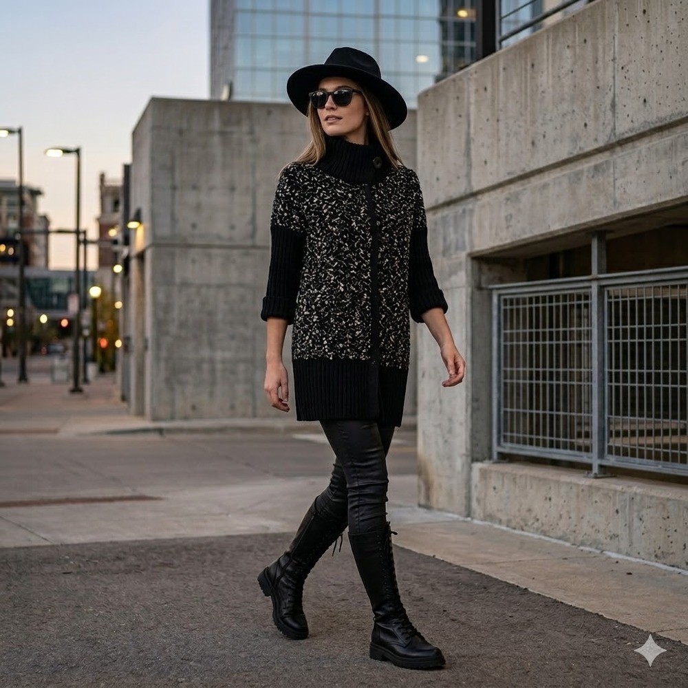 Maryline‎ Knit Cardigan Sweater Womens Black Medium Wool Blend Made in Italy